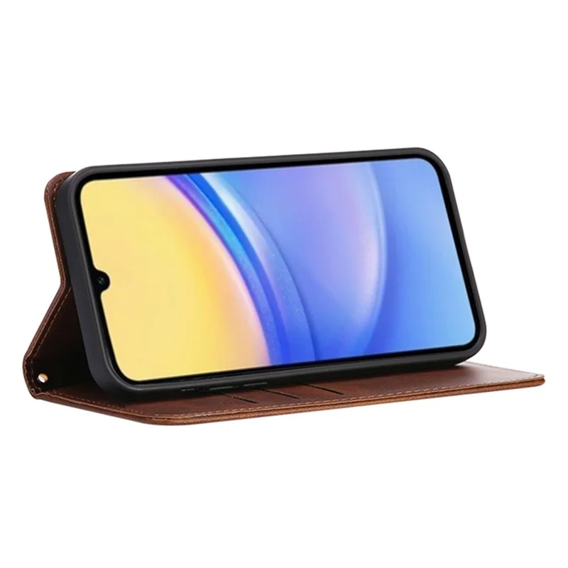 For Samsung Galaxy A06s Case Wallet Calf Texture Leather Phone Cover with Hidden Magnetic Closure - Brown