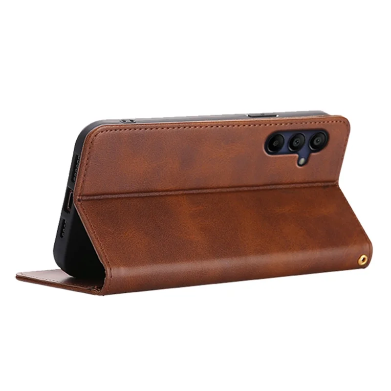 For Samsung Galaxy A06s Case Wallet Calf Texture Leather Phone Cover with Hidden Magnetic Closure - Brown