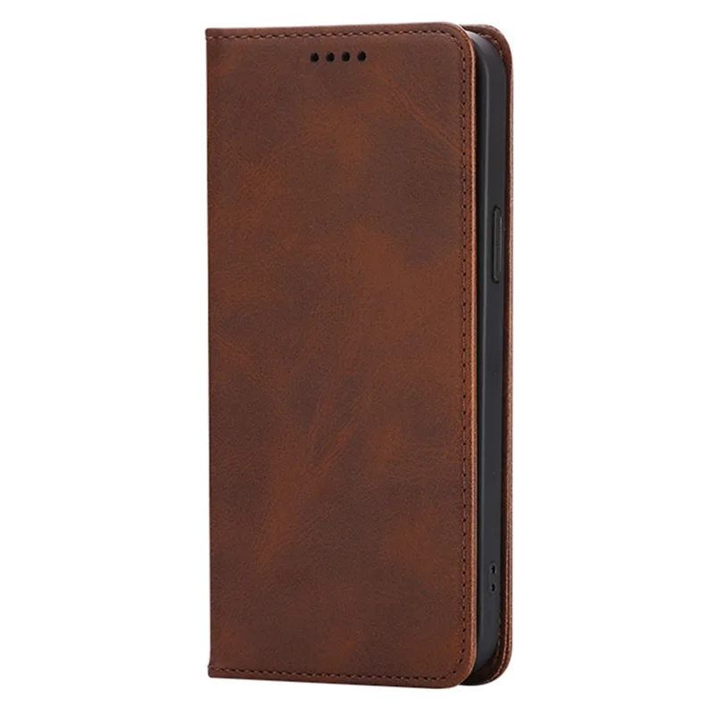 For Samsung Galaxy A06s Case Wallet Calf Texture Leather Phone Cover with Hidden Magnetic Closure - Brown