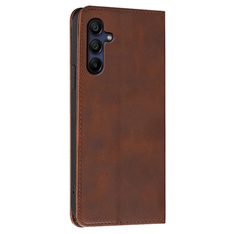 For Samsung Galaxy A06s Case Wallet Calf Texture Leather Phone Cover with Hidden Magnetic Closure - Brown
