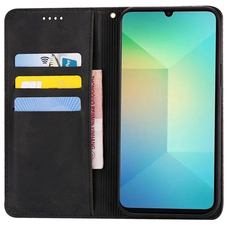 For Samsung Galaxy A06 4G / 5G Case Wallet Calf Texture Leather Phone Cover with Hidden Magnetic Closure - Black