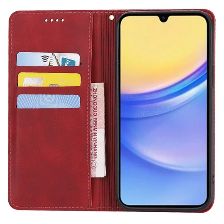 Pour Samsung Galaxy A16 4G / 5G Étui Portefeuille Texture Veau Étui Téléphone en Cuir avec Fermeture Magnétique Cachée - Rouge