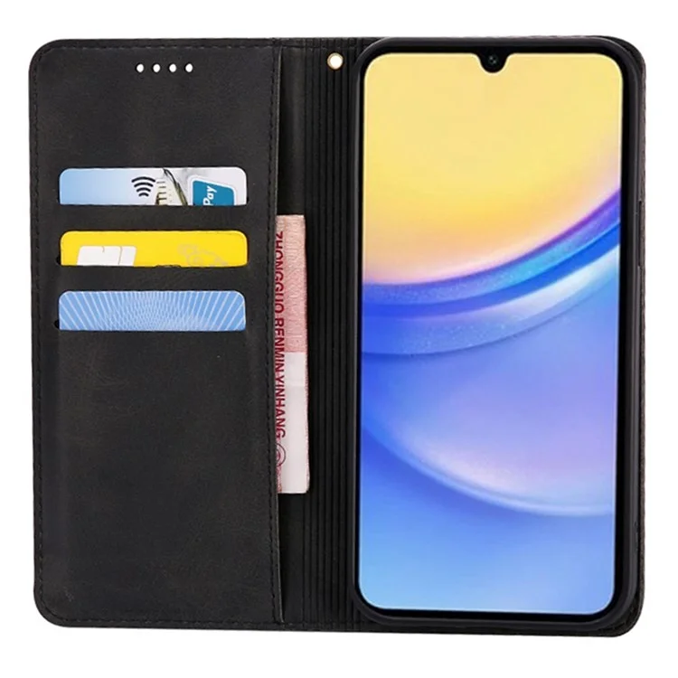 For Samsung Galaxy A26 5G Case Wallet Calf Texture Leather Phone Cover with Hidden Magnetic Closure - Black