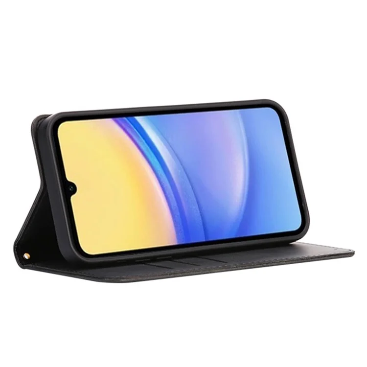 For Samsung Galaxy A26 5G Case Wallet Calf Texture Leather Phone Cover with Hidden Magnetic Closure - Black