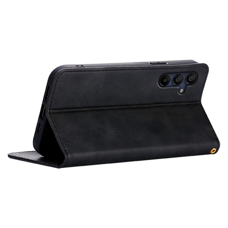 For Samsung Galaxy A26 5G Case Wallet Calf Texture Leather Phone Cover with Hidden Magnetic Closure - Black