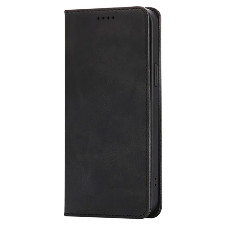 For Samsung Galaxy A26 5G Case Wallet Calf Texture Leather Phone Cover with Hidden Magnetic Closure - Black