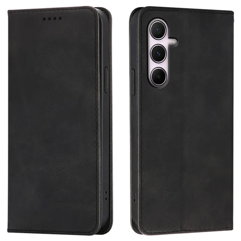 For Samsung Galaxy A36 5G / A56 5G Case Wallet Calf Texture Leather Phone Cover with Hidden Magnetic Closure - Black