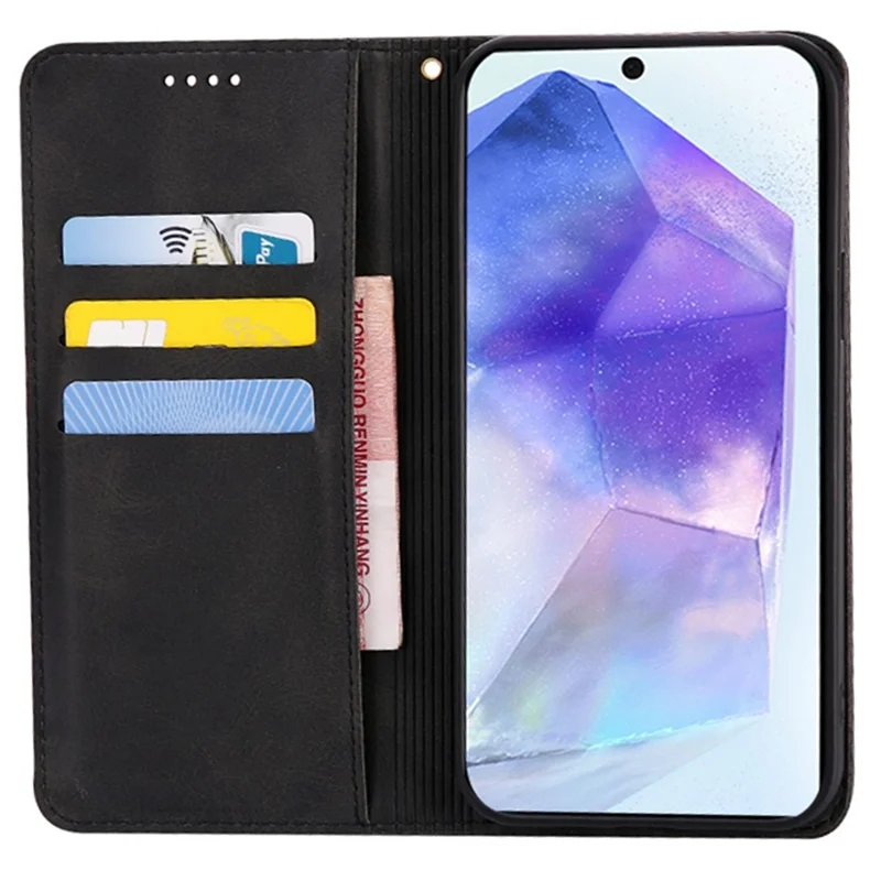 For Samsung Galaxy A36 5G / A56 5G Case Wallet Calf Texture Leather Phone Cover with Hidden Magnetic Closure - Black