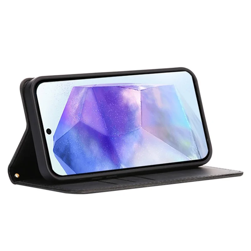 For Samsung Galaxy A36 5G / A56 5G Case Wallet Calf Texture Leather Phone Cover with Hidden Magnetic Closure - Black