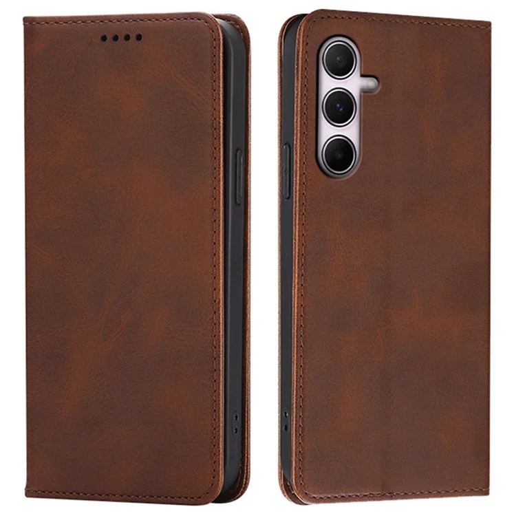 Funda tipo cartera para Samsung Galaxy A36 5G / A56 5G de cuero con textura de ternero y cierre magnético oculto - Marrón