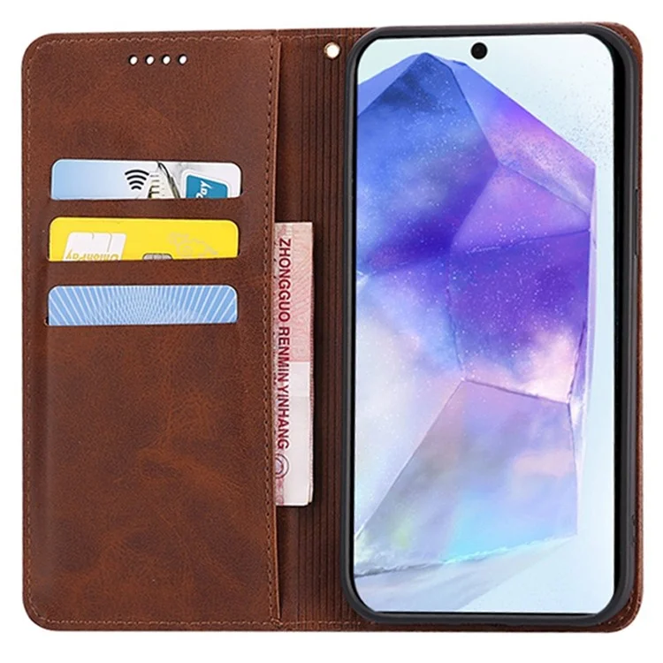 Funda tipo cartera para Samsung Galaxy A36 5G / A56 5G de cuero con textura de ternero y cierre magnético oculto - Marrón