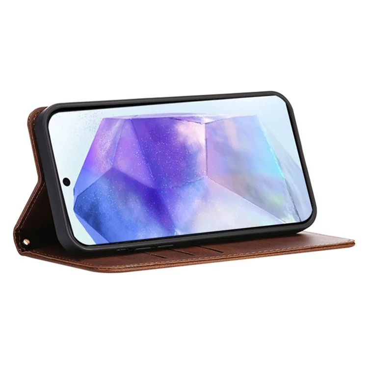 Funda tipo cartera para Samsung Galaxy A36 5G / A56 5G de cuero con textura de ternero y cierre magnético oculto - Marrón
