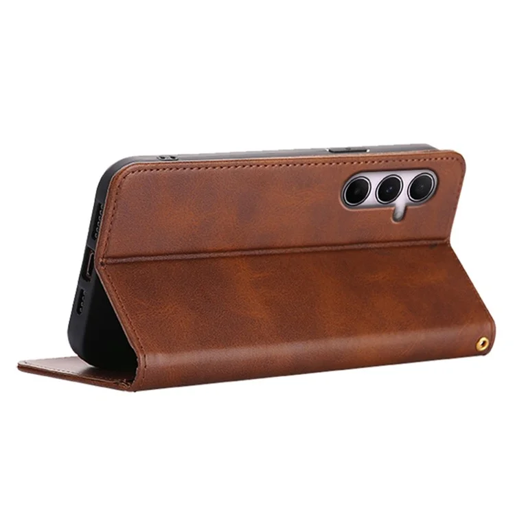 Funda tipo cartera para Samsung Galaxy A36 5G / A56 5G de cuero con textura de ternero y cierre magnético oculto - Marrón
