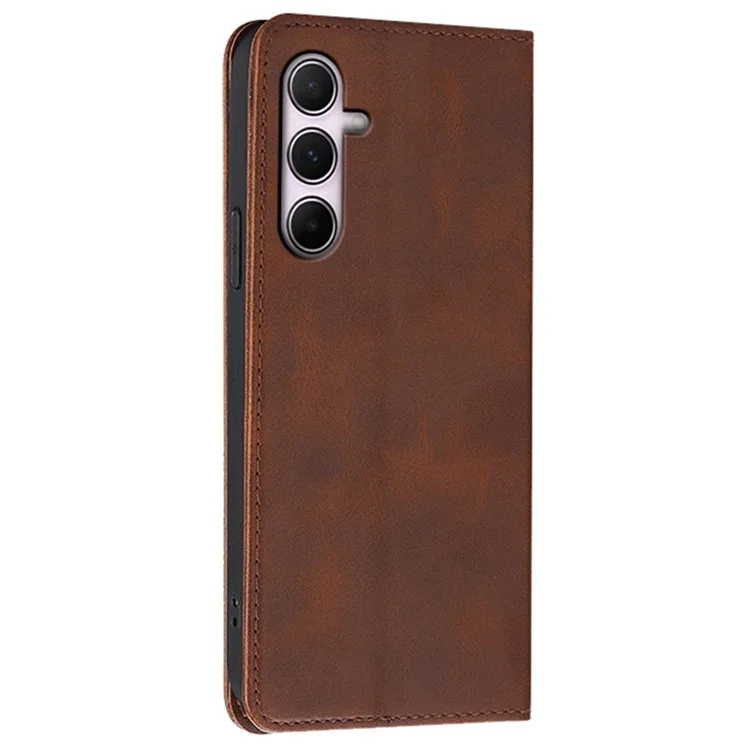 Funda tipo cartera para Samsung Galaxy A36 5G / A56 5G de cuero con textura de ternero y cierre magnético oculto - Marrón