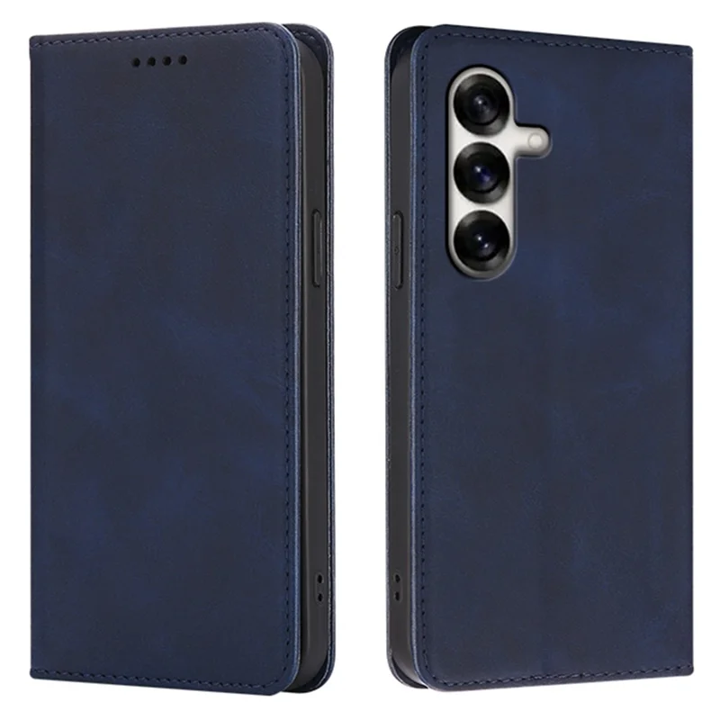 Hoofdtelefoonhoesje voor Samsung Galaxy S25+ met portemonnee, kalfsleren hoesje met verborgen magnetische sluiting - Blauw