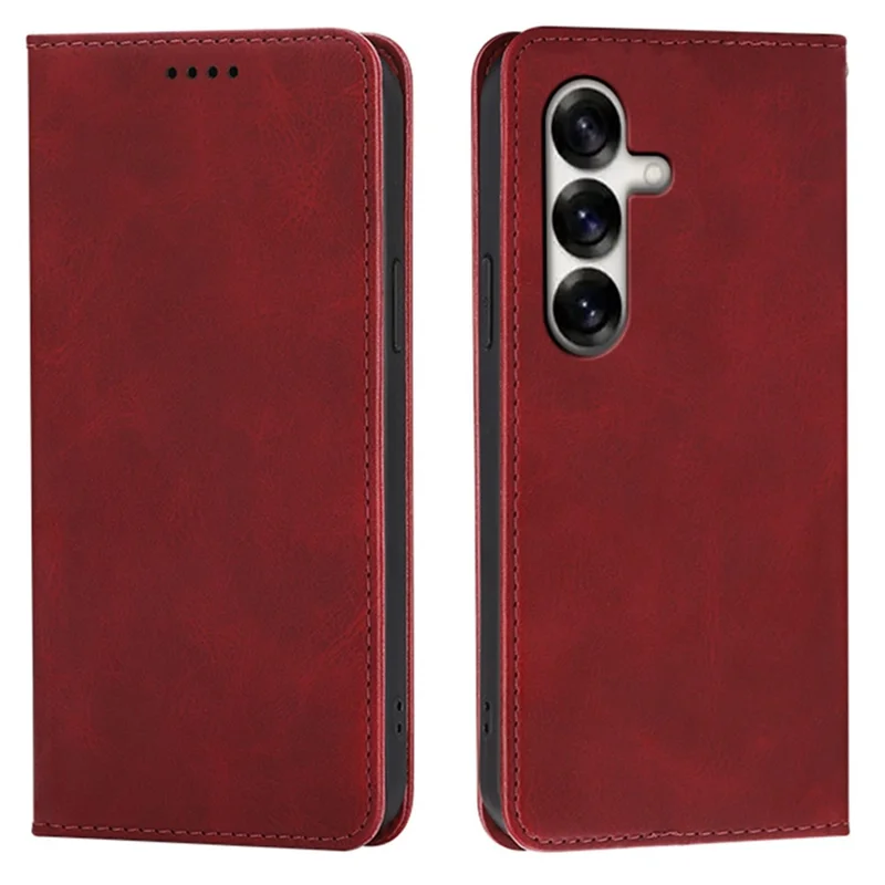 For Samsung Galaxy S24 Case Wallet Calf Texture Leather Phone Cover with Hidden Magnetic Closure - Red
