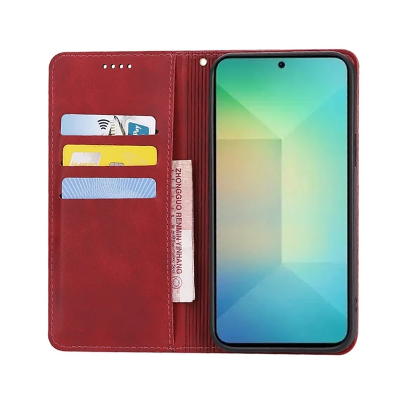 For Samsung Galaxy S24 Case Wallet Calf Texture Leather Phone Cover with Hidden Magnetic Closure - Red