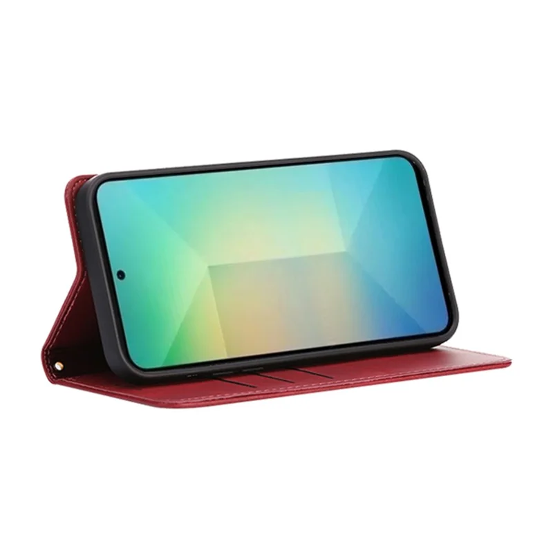 For Samsung Galaxy S24 Case Wallet Calf Texture Leather Phone Cover with Hidden Magnetic Closure - Red