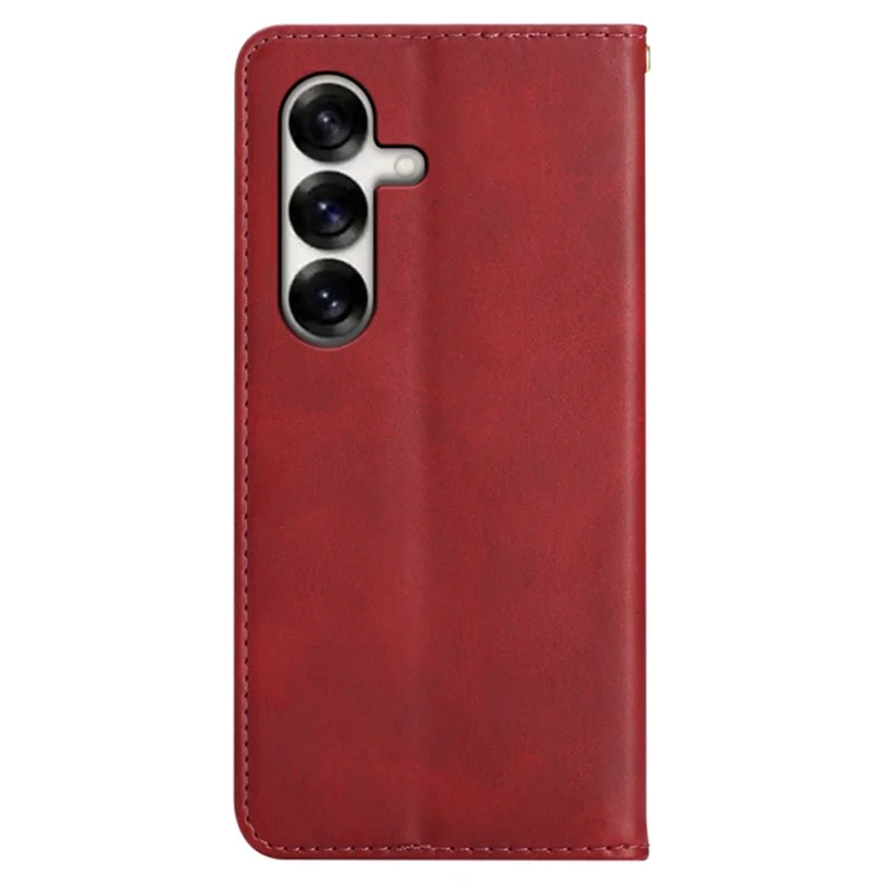 For Samsung Galaxy S24 Case Wallet Calf Texture Leather Phone Cover with Hidden Magnetic Closure - Red