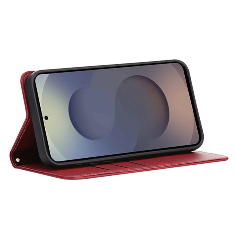 For Samsung Galaxy S25 Ultra Case Wallet Calf Texture Leather Phone Cover with Hidden Magnetic Closure - Red