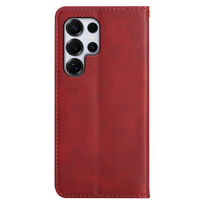 For Samsung Galaxy S25 Ultra Case Wallet Calf Texture Leather Phone Cover with Hidden Magnetic Closure - Red