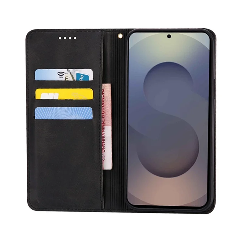 For Samsung Galaxy S24 Ultra Case Wallet Calf Texture Leather Phone Cover with Hidden Magnetic Closure - Black