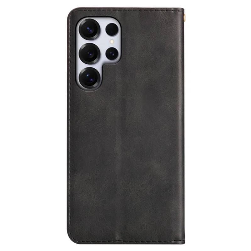 For Samsung Galaxy S24 Ultra Case Wallet Calf Texture Leather Phone Cover with Hidden Magnetic Closure - Black