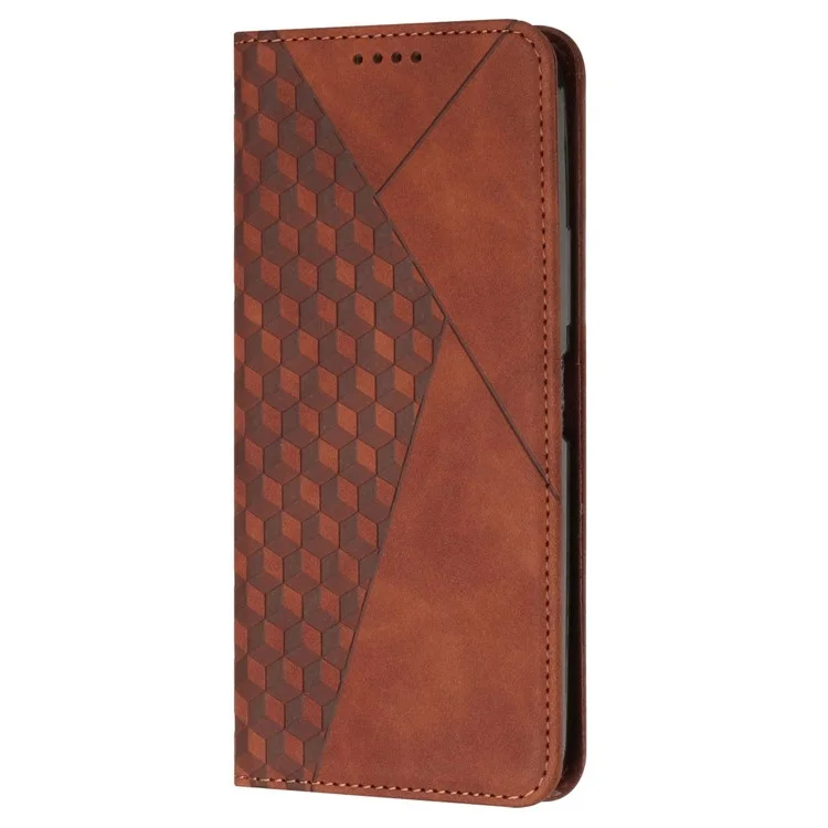 Pour Motorola Edge (2022) 5G Absorption Magnétique PU Cuir Portefeuille Portefeuille Rhombus Modèle Imprimé Télécopie Télécopie Télécopieuse - Brun