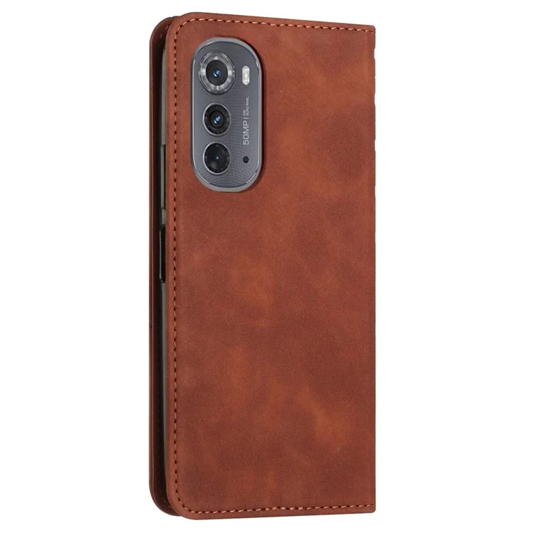 Pour Motorola Edge (2022) 5G Absorption Magnétique PU Cuir Portefeuille Portefeuille Rhombus Modèle Imprimé Télécopie Télécopie Télécopieuse - Brun
