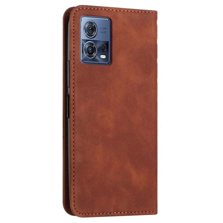 Für Motorola Moto S30 Pro 5G / Kante 30 Fusion 5G PU Leder Ständer Brieftasche Hülle Rhombusmuster Geprägter Magnetischer Automatisch Absorbiertes Telefonabdeckung Mit Riemen - Braun