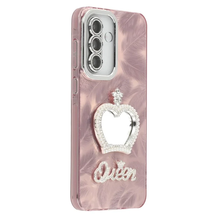Étui pour Samsung Galaxy A56 5G avec Miroir IMD PC + TPU Coque de Téléphone avec Film de Lentille en Verre - Motif Plume / Or Rose