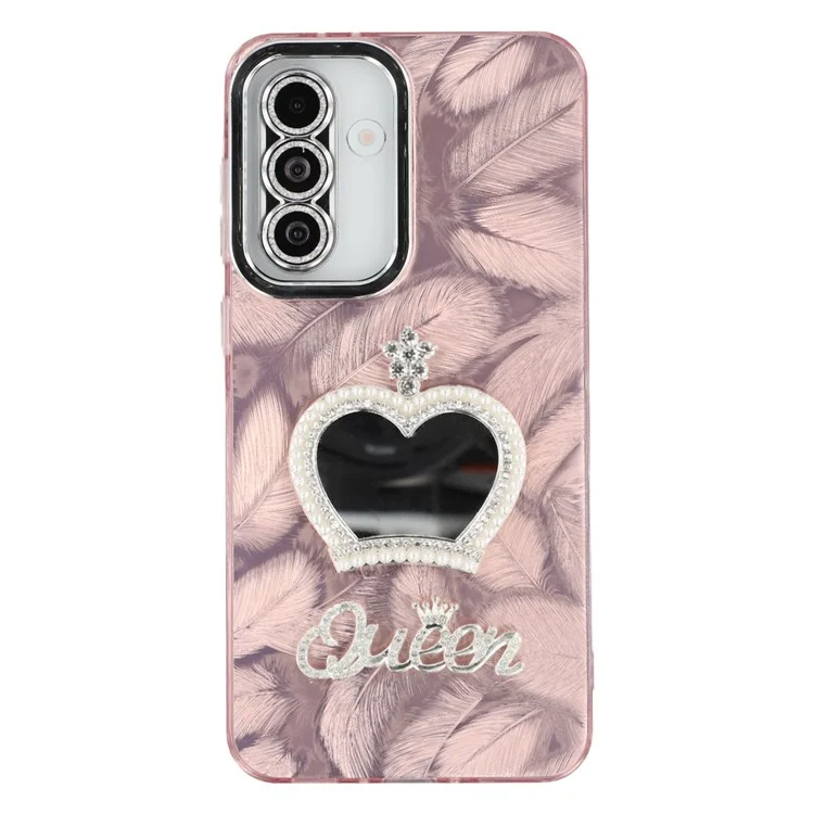 Étui pour Samsung Galaxy A56 5G avec Miroir IMD PC + TPU Coque de Téléphone avec Film de Lentille en Verre - Motif Plume / Or Rose