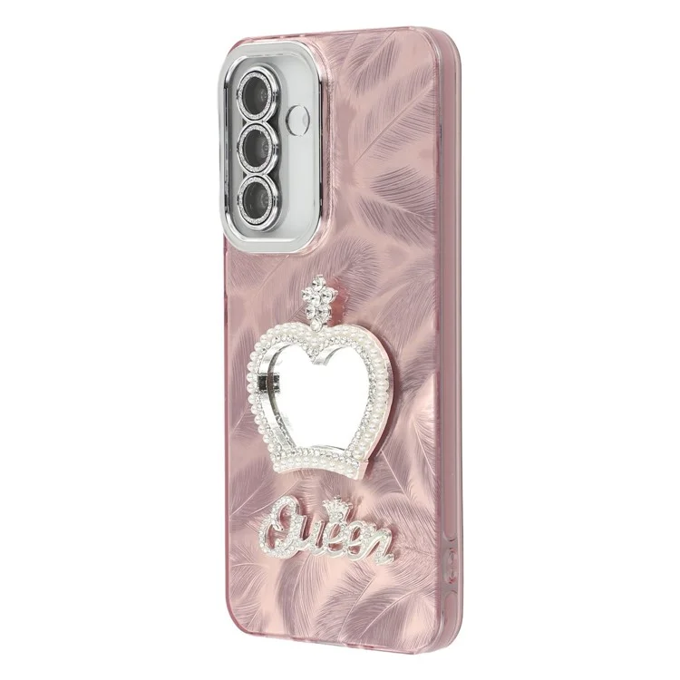 Étui pour Samsung Galaxy A56 5G avec Miroir IMD PC + TPU Coque de Téléphone avec Film de Lentille en Verre - Motif Plume / Or Rose