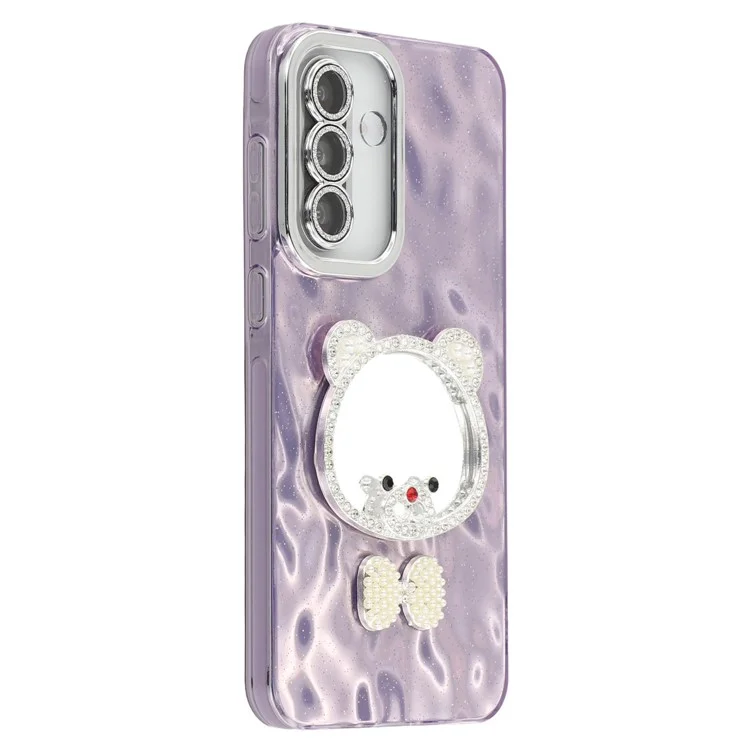 For Samsung Galaxy A56 5G Case with Mirror IMD PC + TPU Phone Cover with Glass Lens Film - Ripple Pattern / Purple
