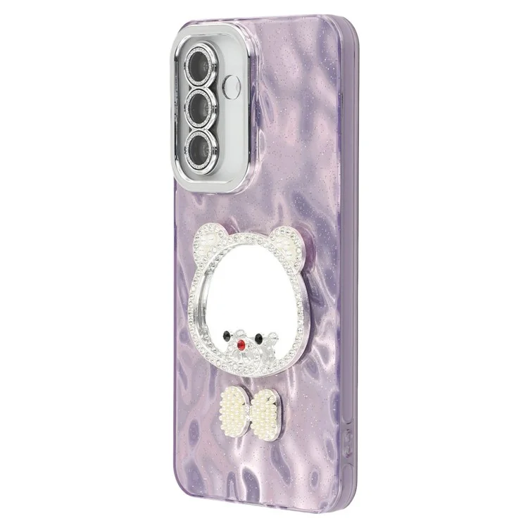 For Samsung Galaxy A56 5G Case with Mirror IMD PC + TPU Phone Cover with Glass Lens Film - Ripple Pattern / Purple