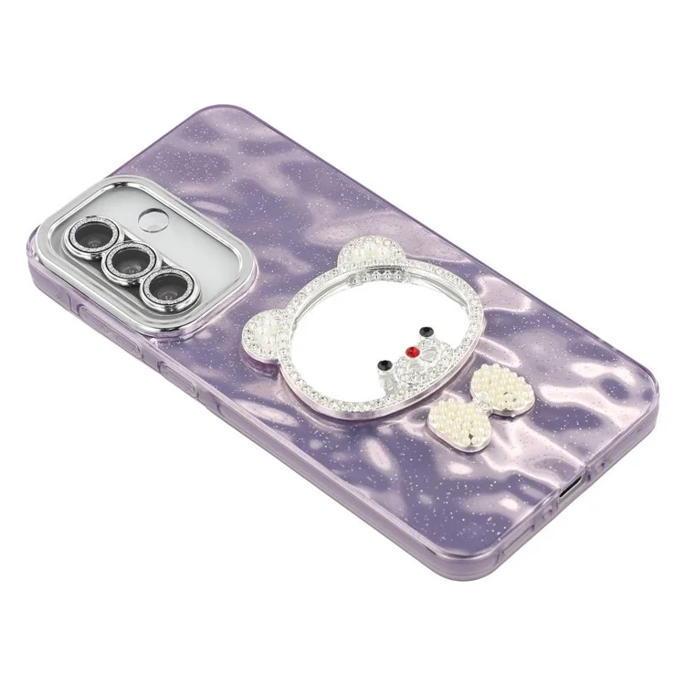 For Samsung Galaxy A56 5G Case with Mirror IMD PC + TPU Phone Cover with Glass Lens Film - Ripple Pattern / Purple