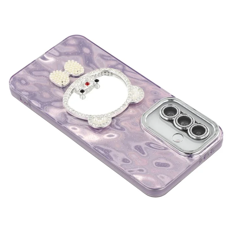 For Samsung Galaxy A56 5G Case with Mirror IMD PC + TPU Phone Cover with Glass Lens Film - Ripple Pattern / Purple