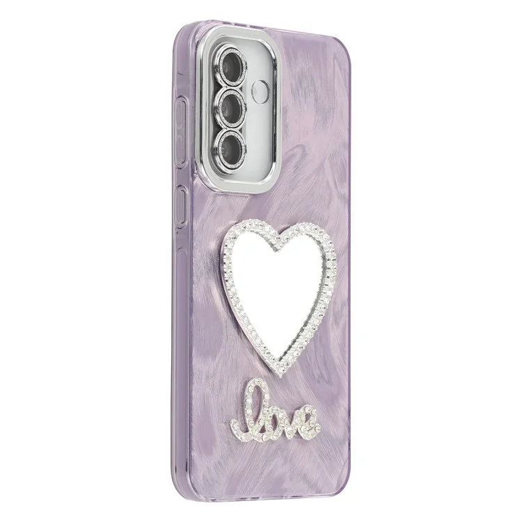 For Samsung Galaxy A56 5G Case with Mirror IMD PC + TPU Phone Cover with Glass Lens Film - Feather Yarn Pattern / Purple