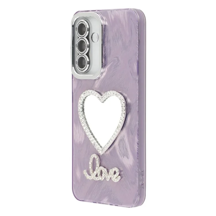 For Samsung Galaxy A56 5G Case with Mirror IMD PC + TPU Phone Cover with Glass Lens Film - Feather Yarn Pattern / Purple