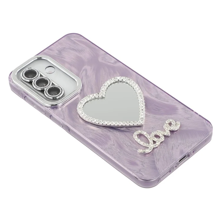 For Samsung Galaxy A56 5G Case with Mirror IMD PC + TPU Phone Cover with Glass Lens Film - Feather Yarn Pattern / Purple