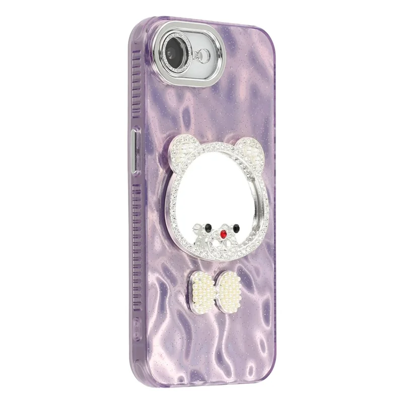 For iPhone 16e Case with Mirror IMD PC + TPU Phone Cover with Glass Lens Film - Ripple Pattern / Purple