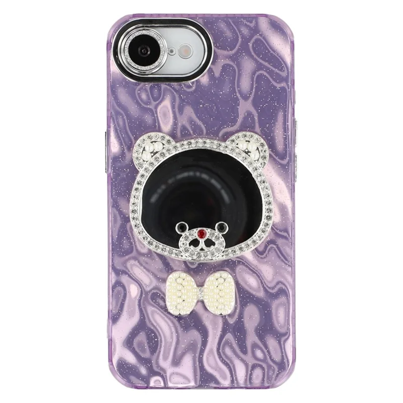 For iPhone 16e Case with Mirror IMD PC + TPU Phone Cover with Glass Lens Film - Ripple Pattern / Purple