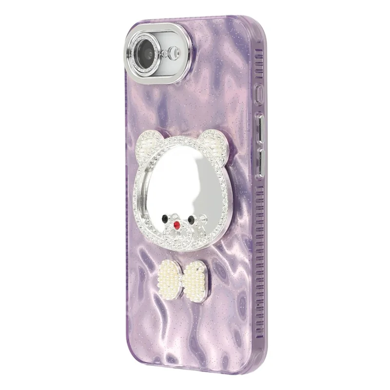 For iPhone 16e Case with Mirror IMD PC + TPU Phone Cover with Glass Lens Film - Ripple Pattern / Purple