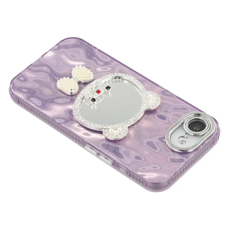 For iPhone 16e Case with Mirror IMD PC + TPU Phone Cover with Glass Lens Film - Ripple Pattern / Purple
