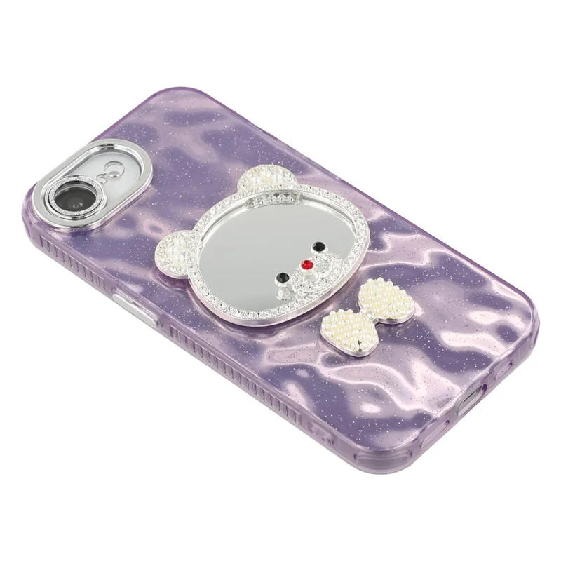For iPhone 16e Case with Mirror IMD PC + TPU Phone Cover with Glass Lens Film - Ripple Pattern / Purple
