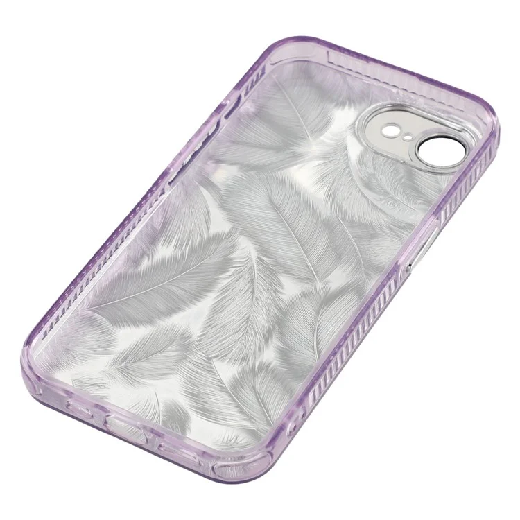 Étui pour iPhone 16e Gros nœud Décor IMD PC + Housse de téléphone TPU avec film de protection en verre - Motif plumes / Violet