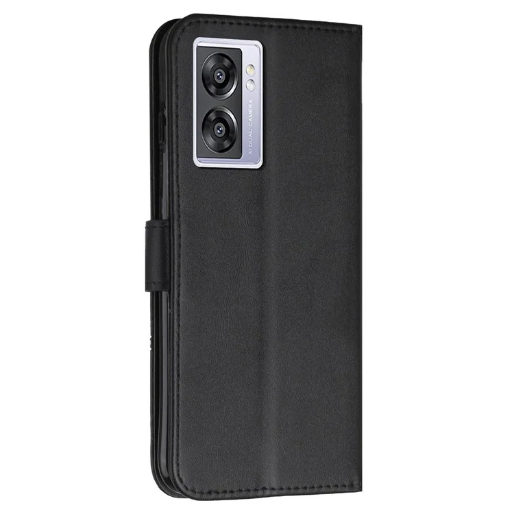 Для Oppo A57 (2022) 5G / A77 5G / A77 4G / A57 4G / A57e 4G / A57s 4G / Realme V23 5G / OnePlus Nord N20 SE 4G Кожаный бумажник Чехол с магнитной застежкой и ремешком - Черный