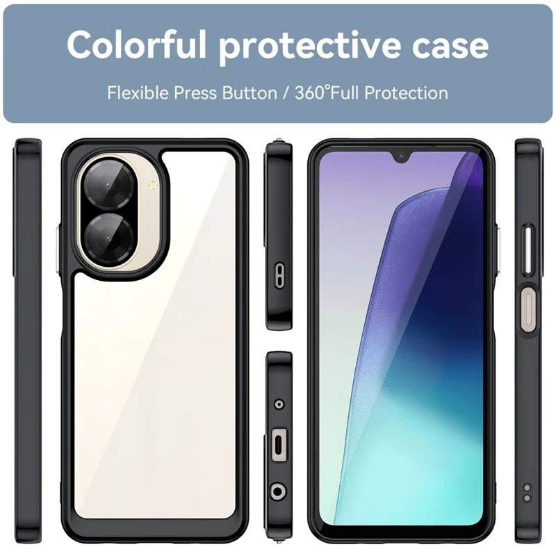Für Xiaomi Redmi A5 NFC (173,45 mm) Hülle TPU + Acryl Schutzhülle Transparent Handyhülle - Schwarz