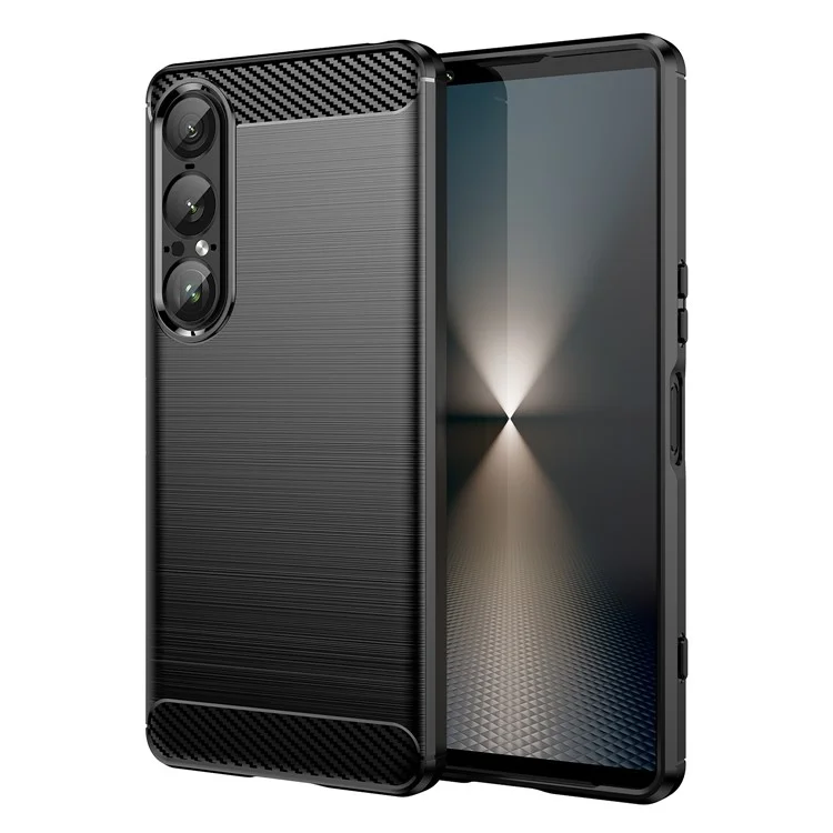 Für Sony Xperia 1 VII Hülle Schutzhülle Kohlefaser-Textur gebürstet - Schwarz