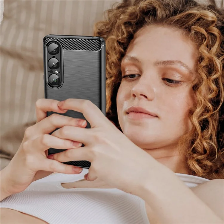 Für Sony Xperia 1 VII Hülle Schutzhülle Kohlefaser-Textur gebürstet - Schwarz
